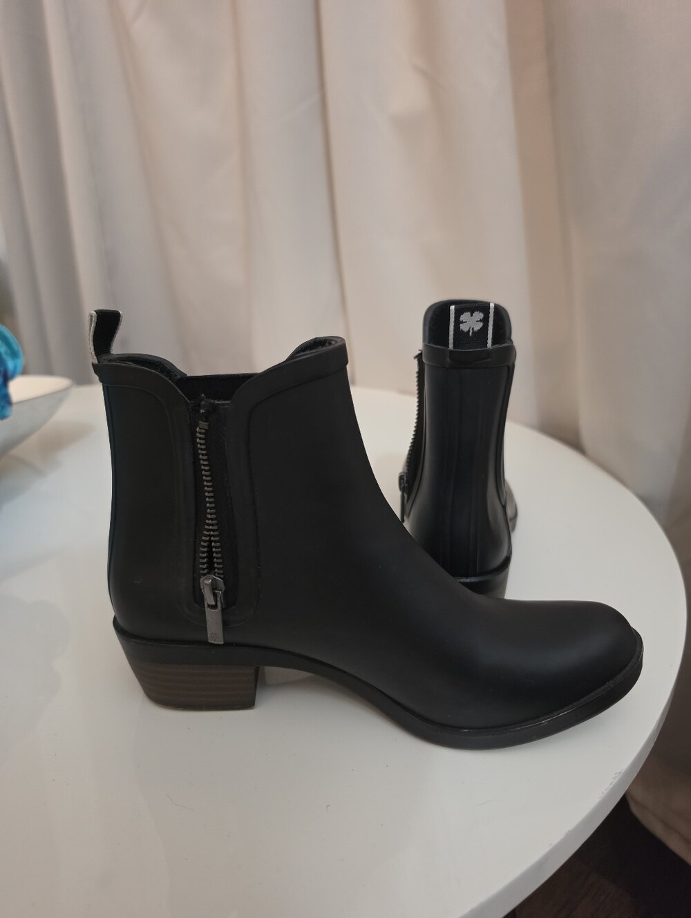Lucky Brand Black Rain Boots Chelsea Style Side Zip Ankle Bootie